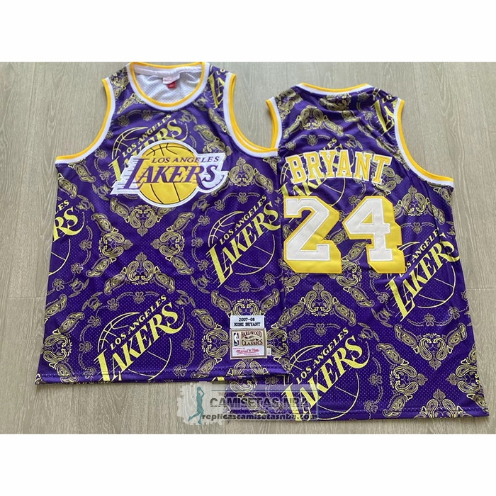 Camiseta Los Angeles Lakers Kobe Bryant NO 24 Mitchell & Ness 2007-08 Violeta2